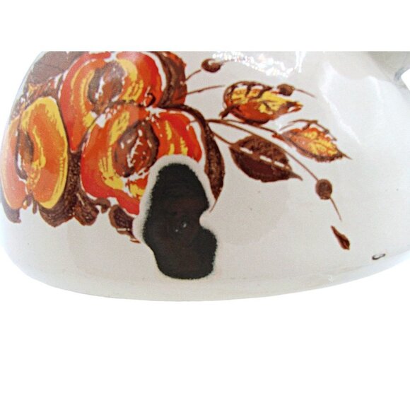 1970 JMP Enamelware Tea Kettle Water Kettle MCM Fruit Design Orange Brown Yellow - Picture 7 of 12